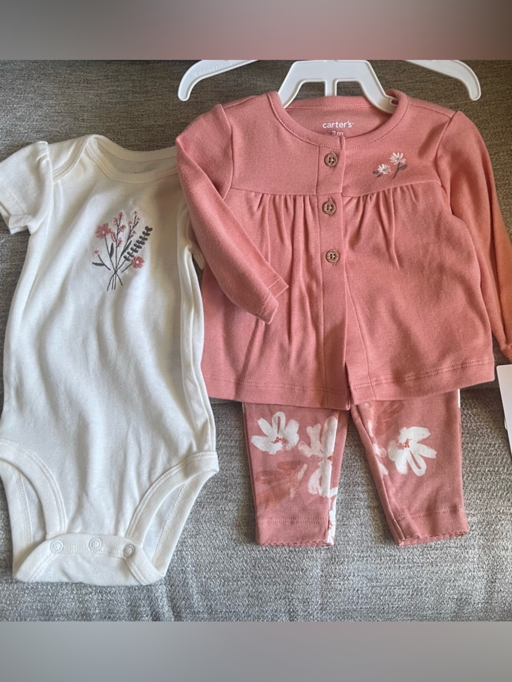 Carter's Outfit Flowers 3-Piece Pant Set Baby Girls 3 Months Pink Spring NWT T1